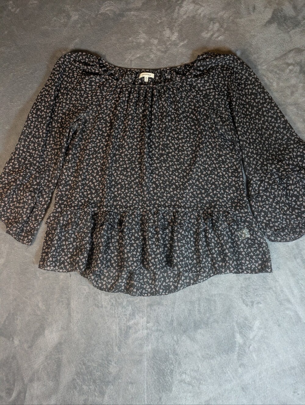 Max Studio Blouse Womens M Black White Boho Ruffle